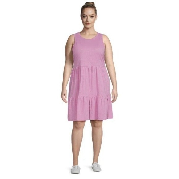Terra & Sky Women's 4X Tier Dress Pink Sleeveless Cotton w Pockets Comfort - Picture 1 of 11